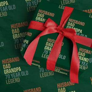70th Birthday Wrapping Paper Roll Husband Dad Grandpa 70 Year Old Legend TS10 Green Print Your Wear