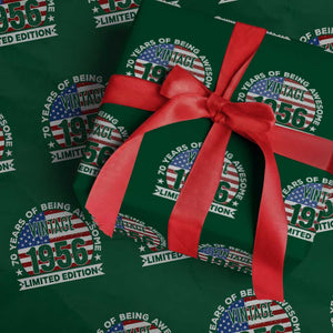 70th Birthday Wrapping Paper Roll Vintage 1956 70 Year Old Birthday American Flag TS10 Green Print Your Wear