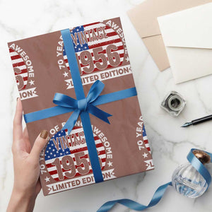 70th Birthday Wrapping Paper Roll Vintage 1956 70 Year Old Birthday American Flag TS10 Mocha Print Your Wear