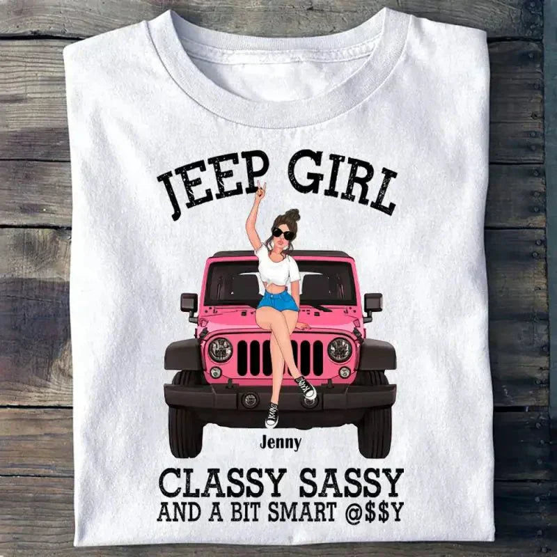 Custom Pink Jeep Girl Graphic T-Shirt with Classy Sassy Quote – Gift for Jeep Lovers CTM Youth Custom - Printyourwear