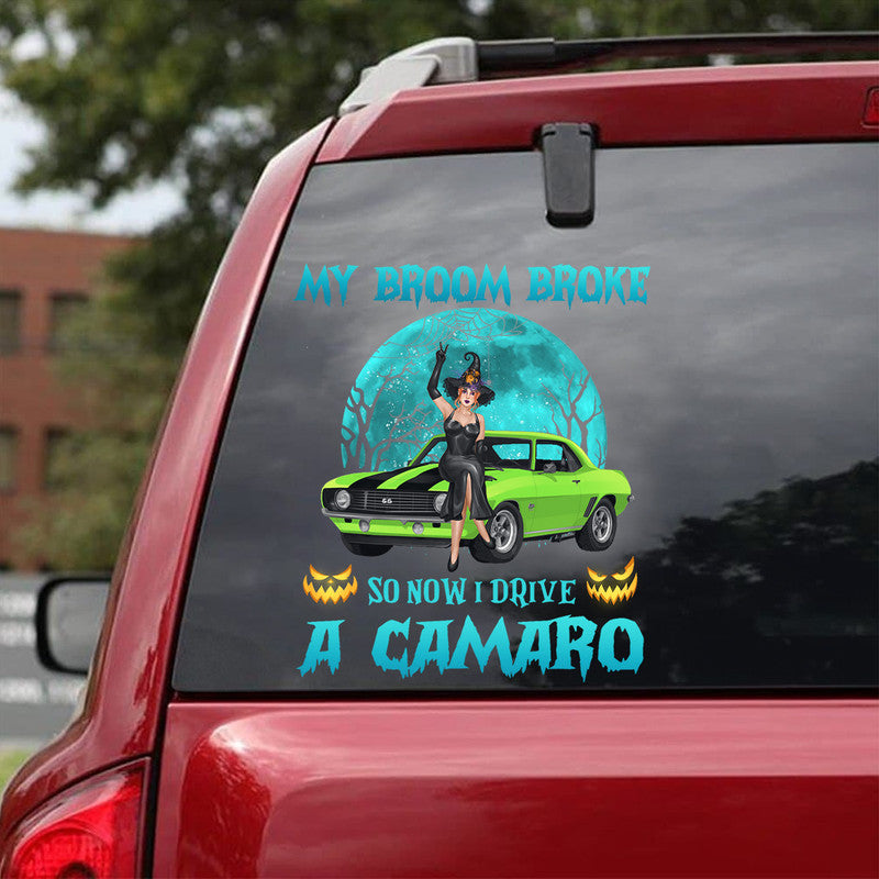 Personalized JP Girl Decal Halloween Witch Wizard My Broom Broke So Now I Drive A Camaro Nightmare Vibes CTM package 13x13cm Custom - Printyourwear