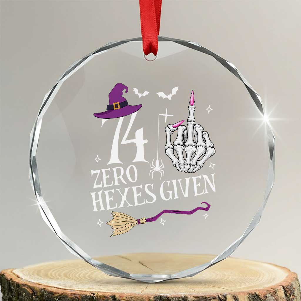 75th Birthday Halloween Crystal Glass Ornament 74 Plus Middle Finger Zero Hexes Given Gift For Women TS14 Transparent Glass 3'' Circle Print Your Wear