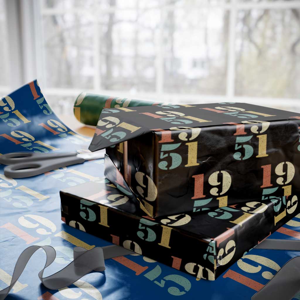 75th Birthday Wrapping Paper Roll Classic Retro 1951 70 Year Old Gifts TS10 Black Print Your Wear