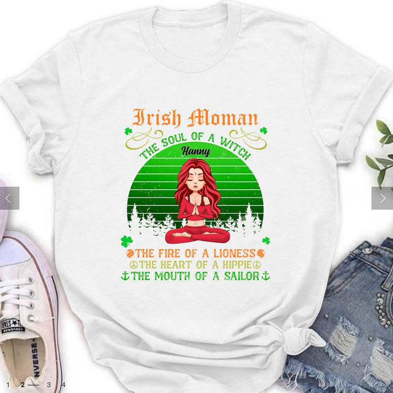 Personalized St Patricks Day Irish Girl Yoga T Shirt Irish Woman The Soul Of A Witch CTM Custom - Printyourwear