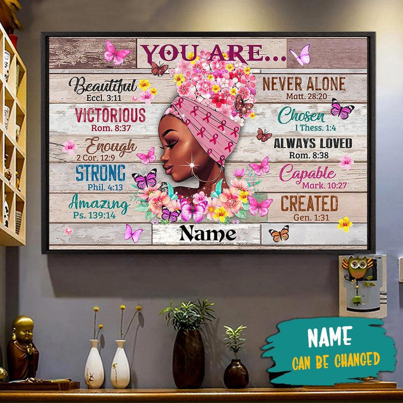 Personalized Breast Cancer Awareness Month Poster October Black Queen Poster You are Beautiful Eccl Never Alone CTM Canvas Custom - Printyourwear