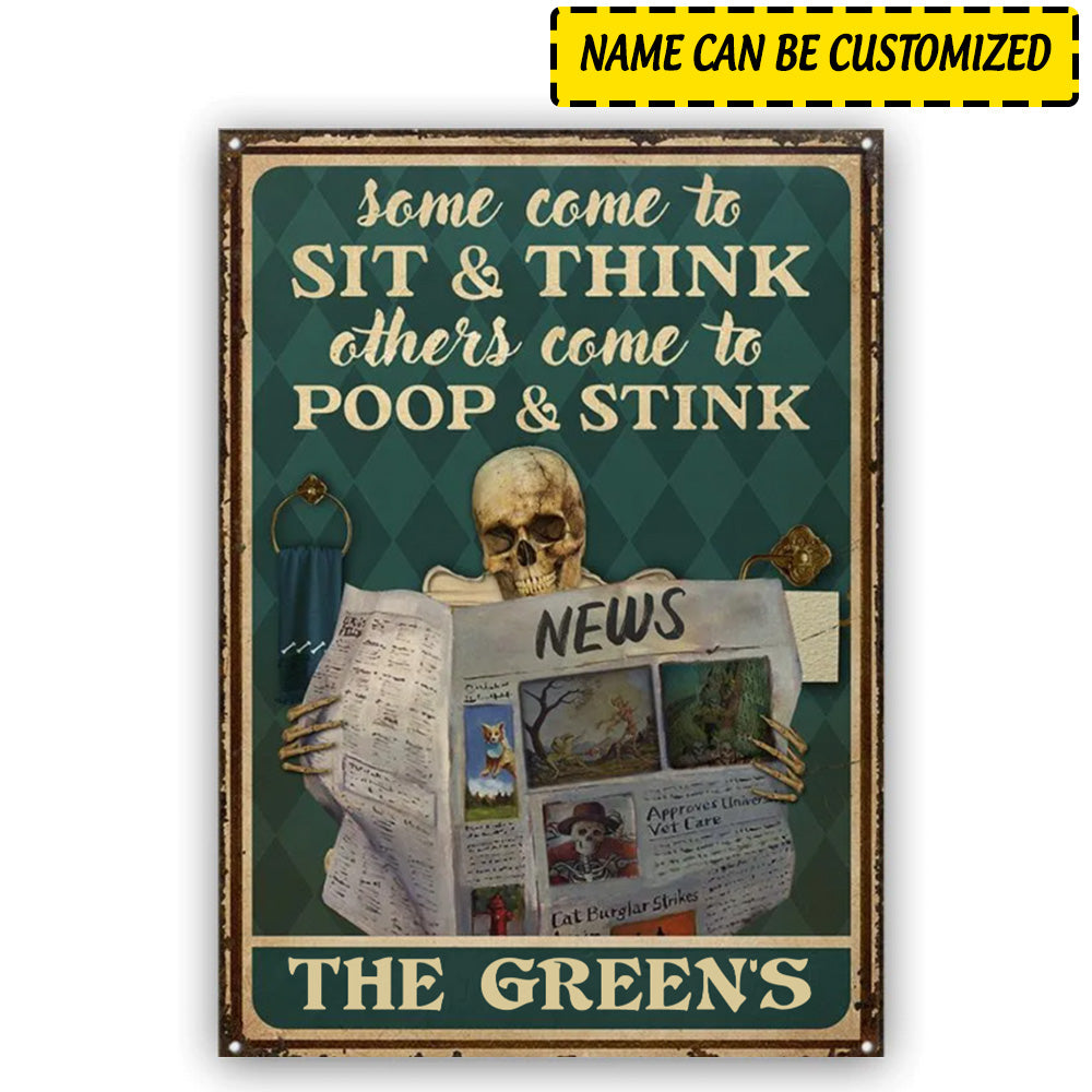 Halloween Personalized Metal Signs Sit and Think Skull Skeleton Restroom Decor CTM One Size 24x18 inch (60.96x45.72 cm) Custom - Printyourwear