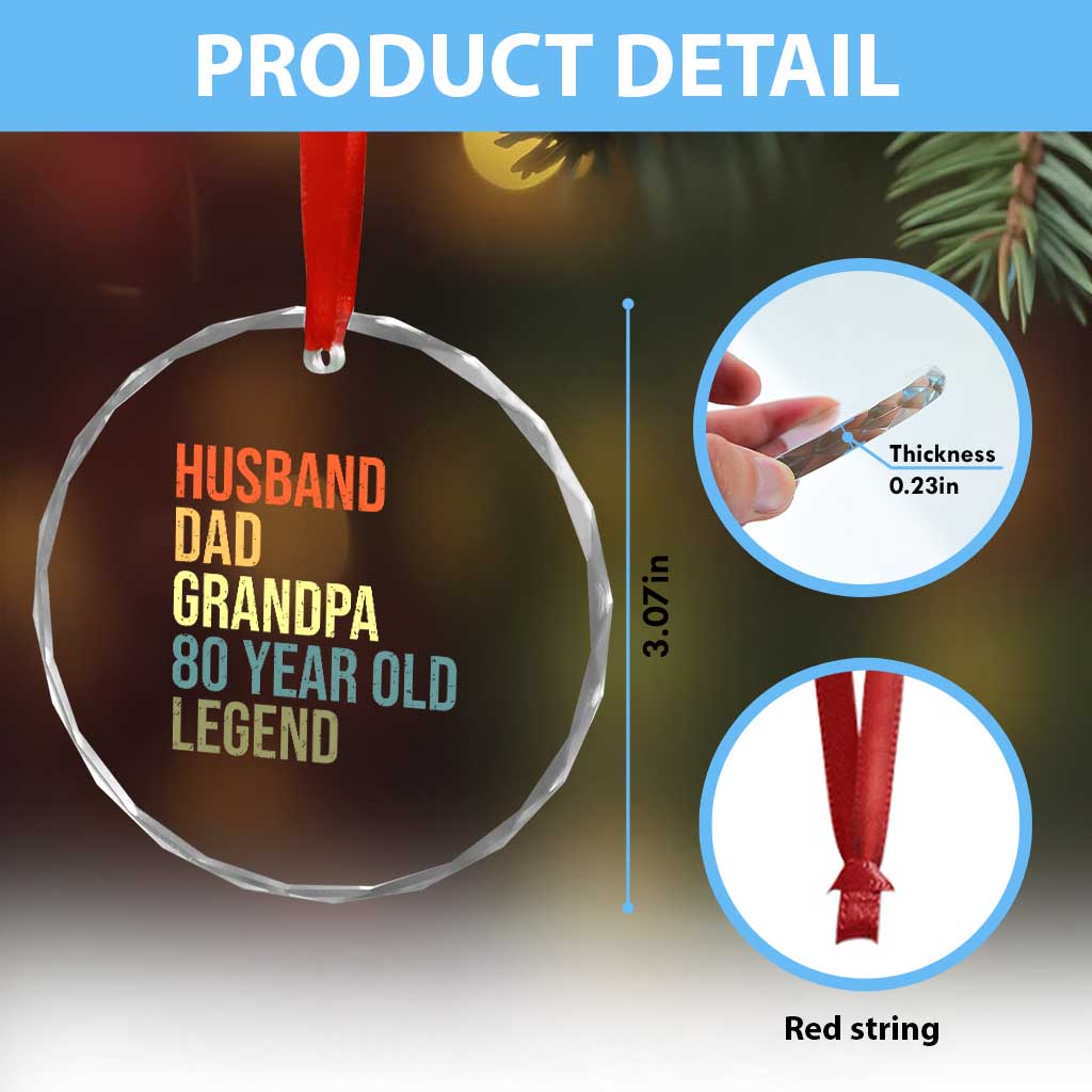 80th Birthday Crystal Glass Ornament Husband Dad Grandpa 80 Year Old Legend TS10 Print Your Wear
