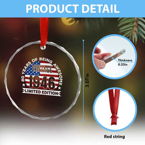 80th Birthday Crystal Glass Ornament Vintage 1946 80 Year Old Birthday American Flag TS10 Print Your Wear