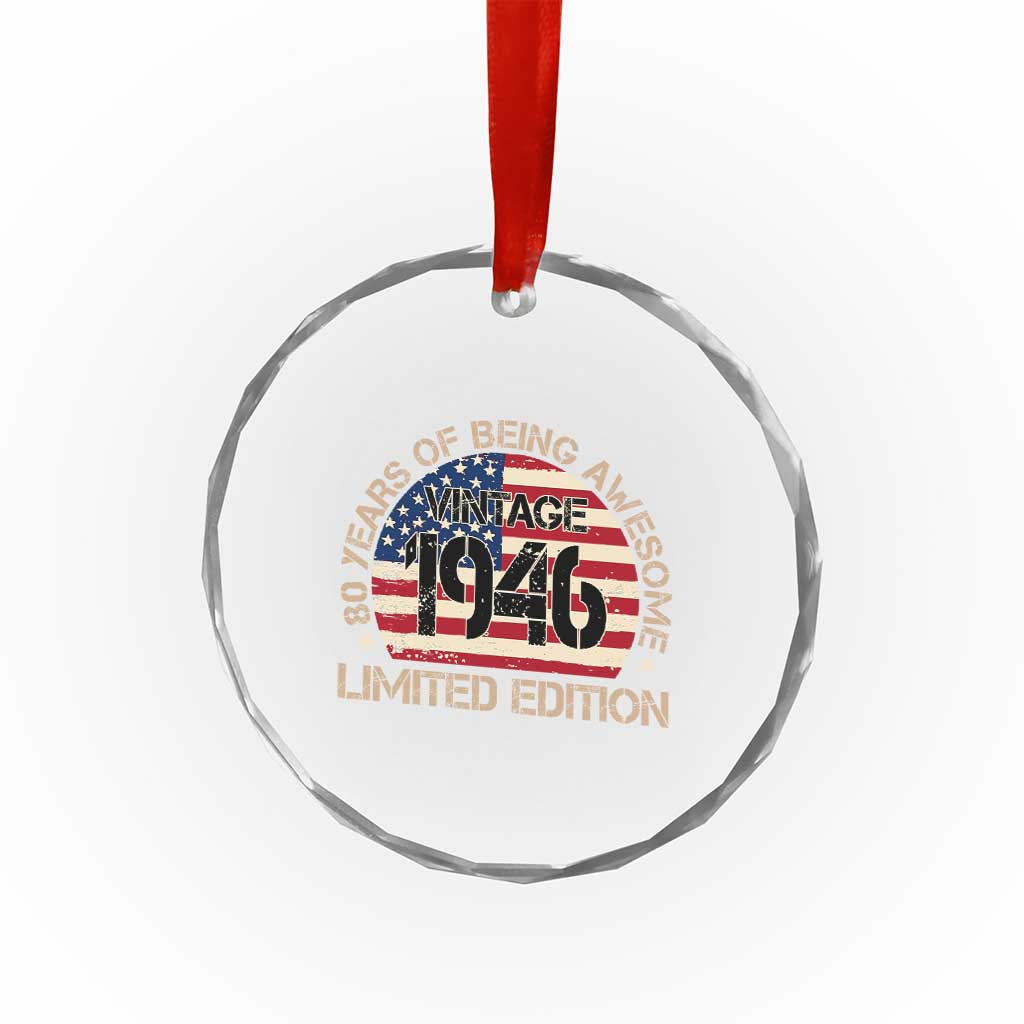 80th Birthday Crystal Glass Ornament Vintage 1946 80 Year Old Birthday USA Flag TS10 Print Your Wear