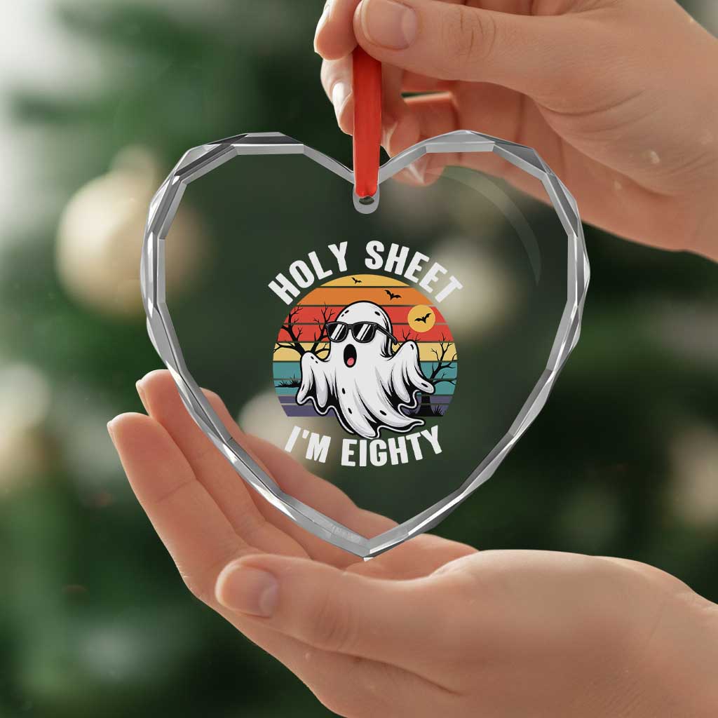 80th Birthday Halloween Ghost Heart Crystal Glass Ornament Holy Sheet I'm Eighty