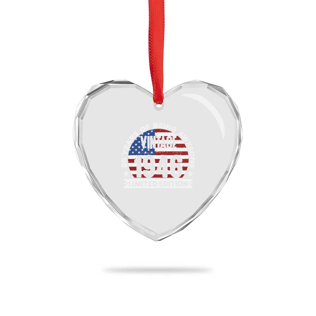 80th Birthday Heart Crystal Glass Ornament Vintage 1946 80 Year Old Birthday American Flag TS10 Print Your Wear