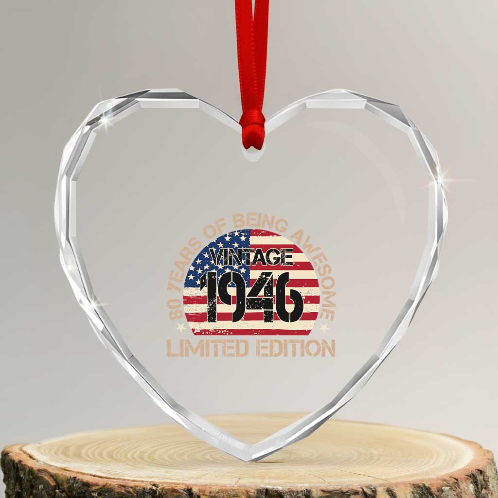 80th Birthday Heart Crystal Glass Ornament Vintage 1946 80 Year Old Birthday USA Flag TS10 Transparent Glass 3'' Heart Print Your Wear
