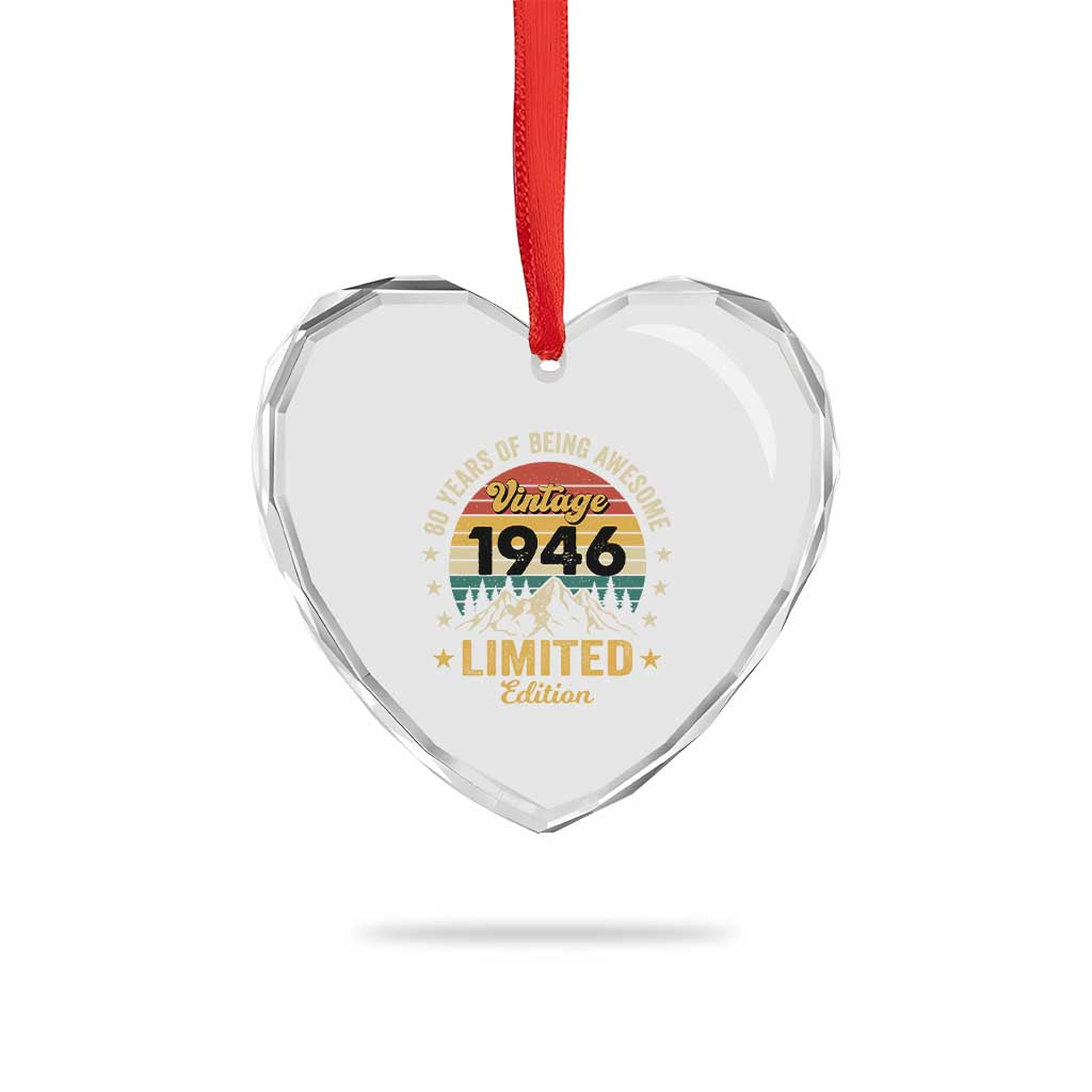 80th Birthday Heart Crystal Glass Ornament Vintage 1946 Limited Edition Retro 80 Years Of Being Awesome Mountain