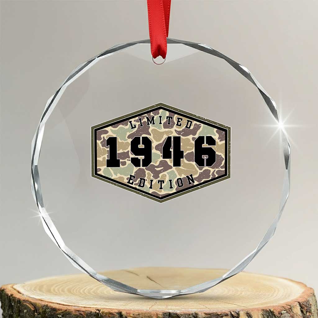 80th Birthday Hunting Crystal Glass Ornament 1946 Limited Edition Vintage Camouflage Gifts For Turning 80 TS11 Transparent Glass 3'' Circle Print Your Wear