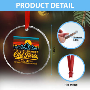 80th Birthday Official Member Old Fart Club Crystal Glass Ornament 80 Years of Being Awesome Funny Fart Joke Retro