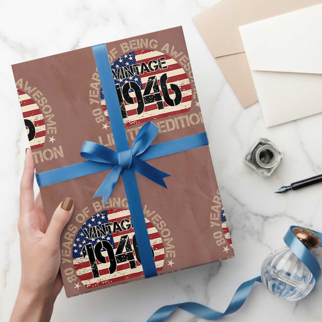80th Birthday Wrapping Paper Roll Vintage 1946 80 Year Old Birthday USA Flag TS10 Mocha Print Your Wear