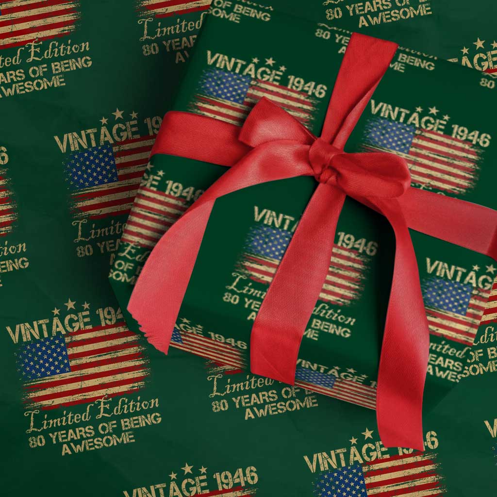 80th Birthday Wrapping Paper Roll Vintage 1946 Limited Edition 80 Year Old Birthday USA Flag TS10 Green Print Your Wear