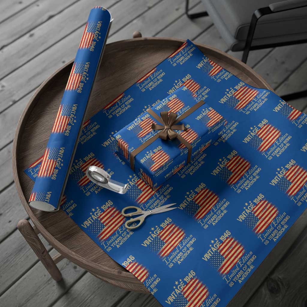 80th Birthday Wrapping Paper Roll Vintage 1946 Limited Edition 80 Year Old Birthday USA Flag TS10 Blue Print Your Wear