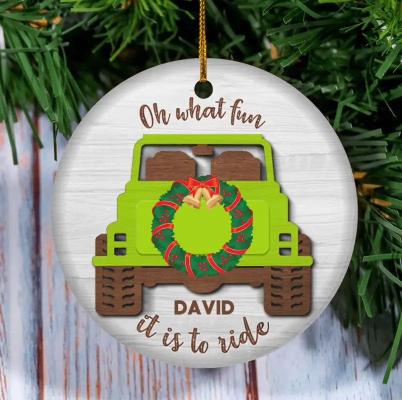 JP Personalized Ornament Oh What Fun It Is To Ride, Off Road Car Wood CTM Ornament Custom - Printyourwear