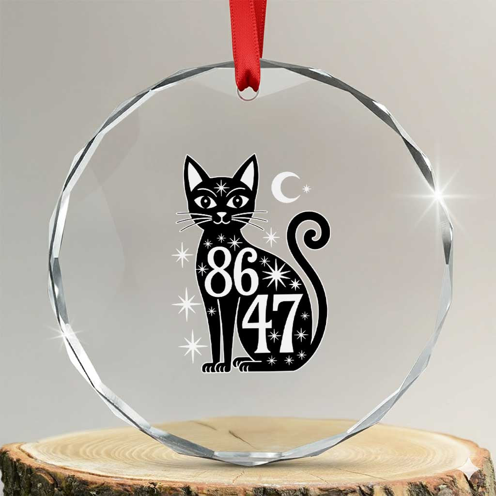 86 47 Celestial Black Cat Mystic Crystal Glass Ornament Moon Stars Coded Political Satire TS02 Transparent Glass 3'' Circle Print Your Wear