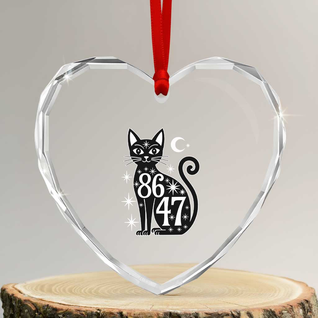 86 47 Celestial Black Cat Mystic Heart Crystal Glass Ornament Moon Stars Coded Political Satire TS02 Transparent Glass 3'' Heart Print Your Wear
