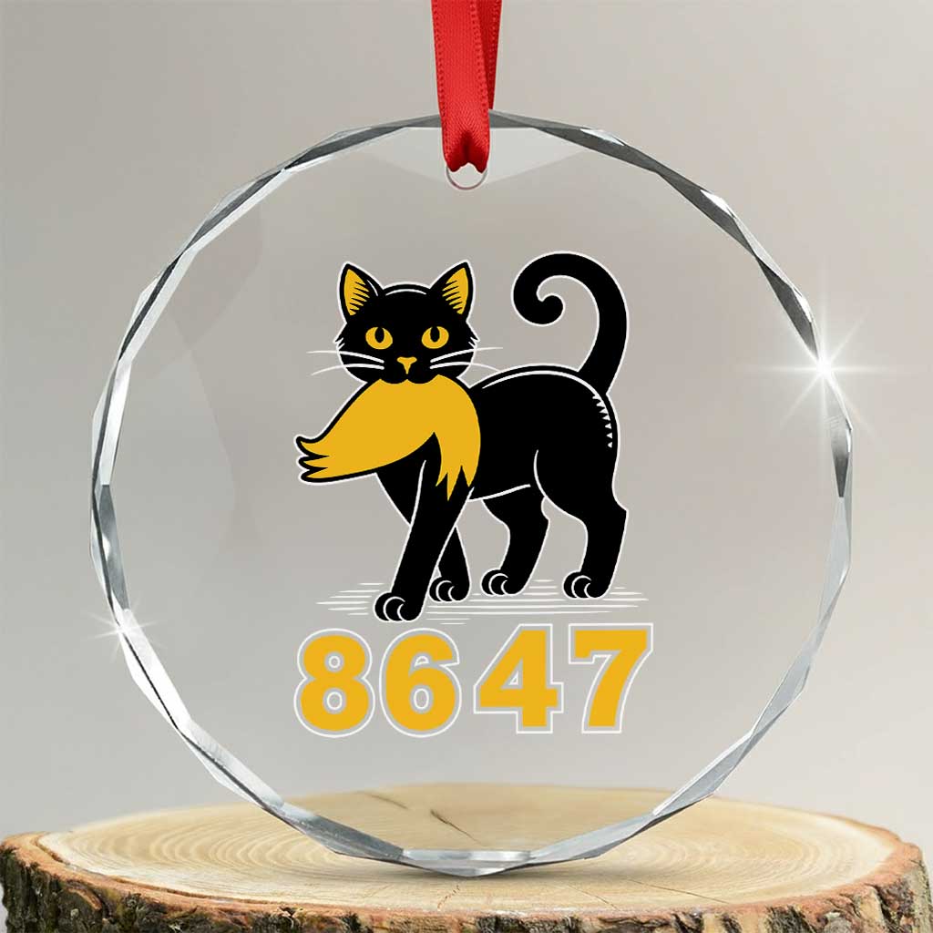 8647 Black Cat Golden Hair Prey Crystal Glass Ornament Funny Coded Political Satire TS02 Transparent Glass 3'' Circle Print Your Wear