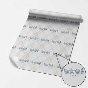 8647 Sea Shells Starfish Vintage Coastal Blue Line Graphic Wrapping Paper Roll Coded Political Satire