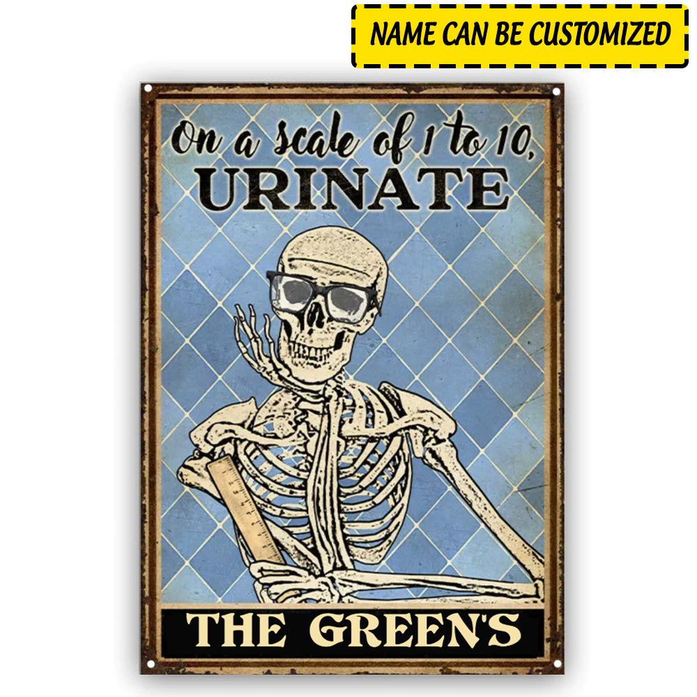 Personalized Halloween Metal Signs Skull Skeleton On The Scale Classic Restroom Bathroom Decor CTM One Size 24x18 inch (60.96x45.72 cm) Custom - Printyourwear