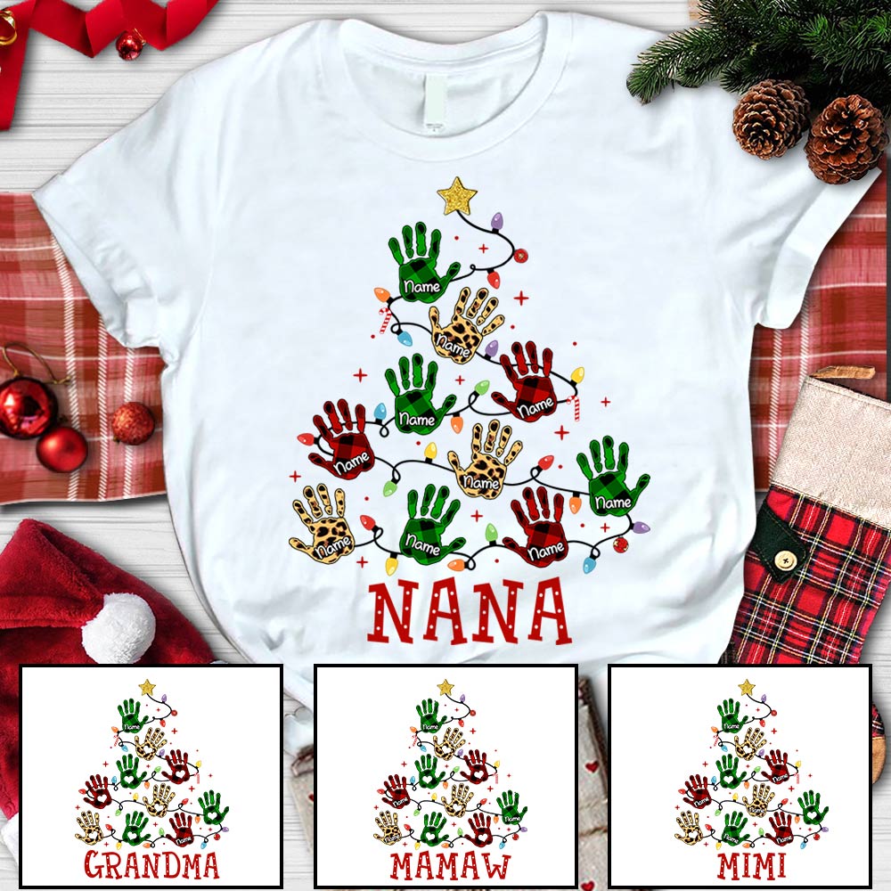 Custom JP Shirt Grandma Nana Grandma With Grandkids Name Tree Hand Shirt CTM Youth Custom - Printyourwear