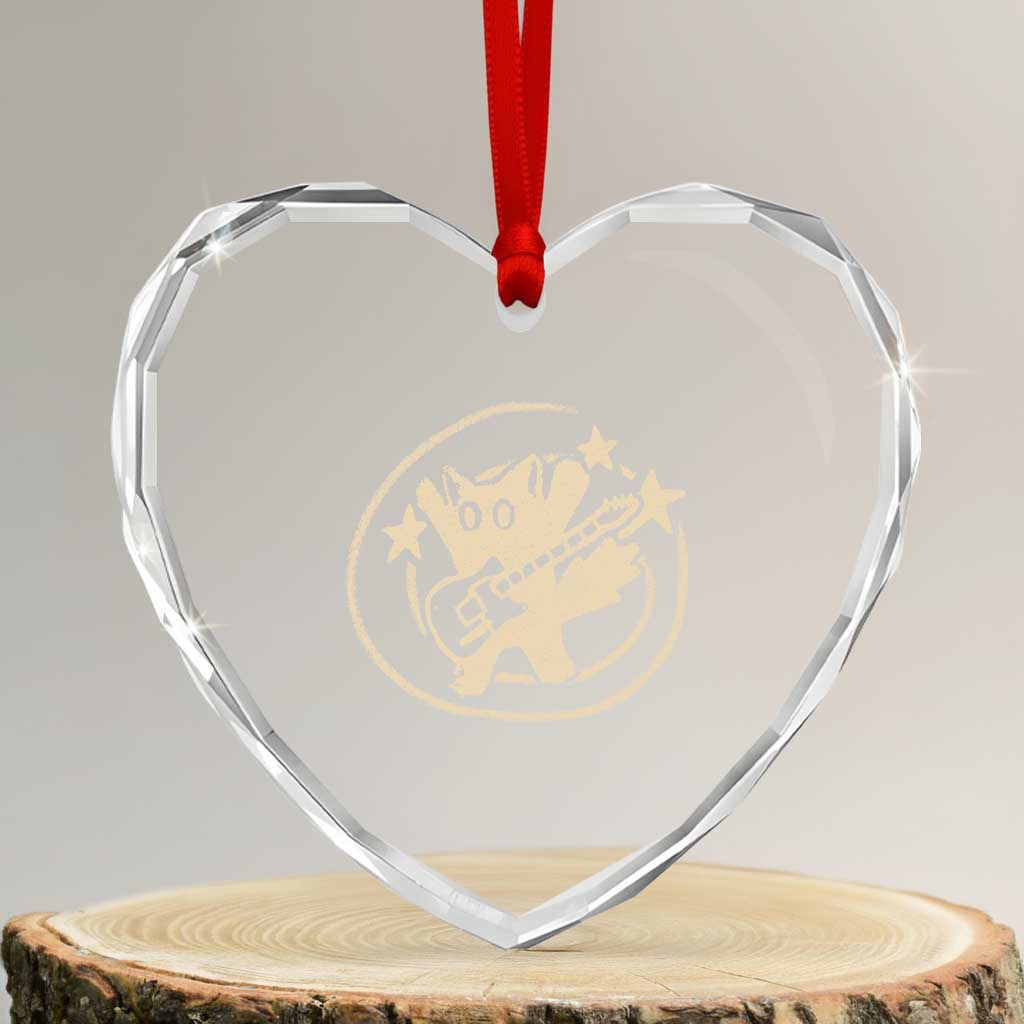 90s Y2K Scary Cat Heart Crystal Glass Ornament Scared Under Starry Tail Cat Playing Guitar TS10 Transparent Glass 3'' Heart Print Your Wear