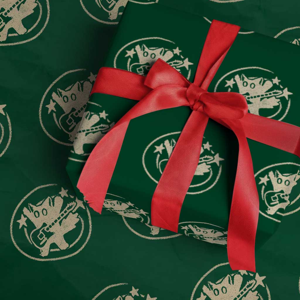 90s Y2K Scary Cat Wrapping Paper Roll Scared Under Starry Tail Cat Playing Guitar TS10 Green Print Your Wear