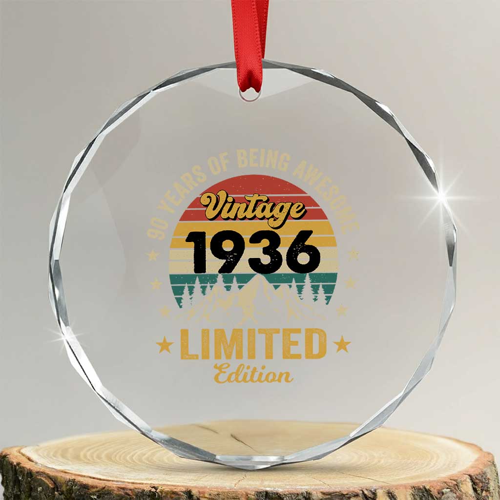 90th Birthday Crystal Glass Ornament Vintage 1936 Limited Edition Retro 90 Years Of Being Awesome Mountain TS11 Transparent Glass 3'' Circle Print Your Wear