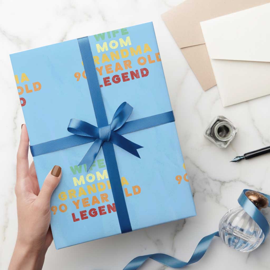 90th Birthday Gifts For Women Wrapping Paper Roll Wife Mom Grandma 90 Year Old Legend TS10 Light Blue Print Your Wear