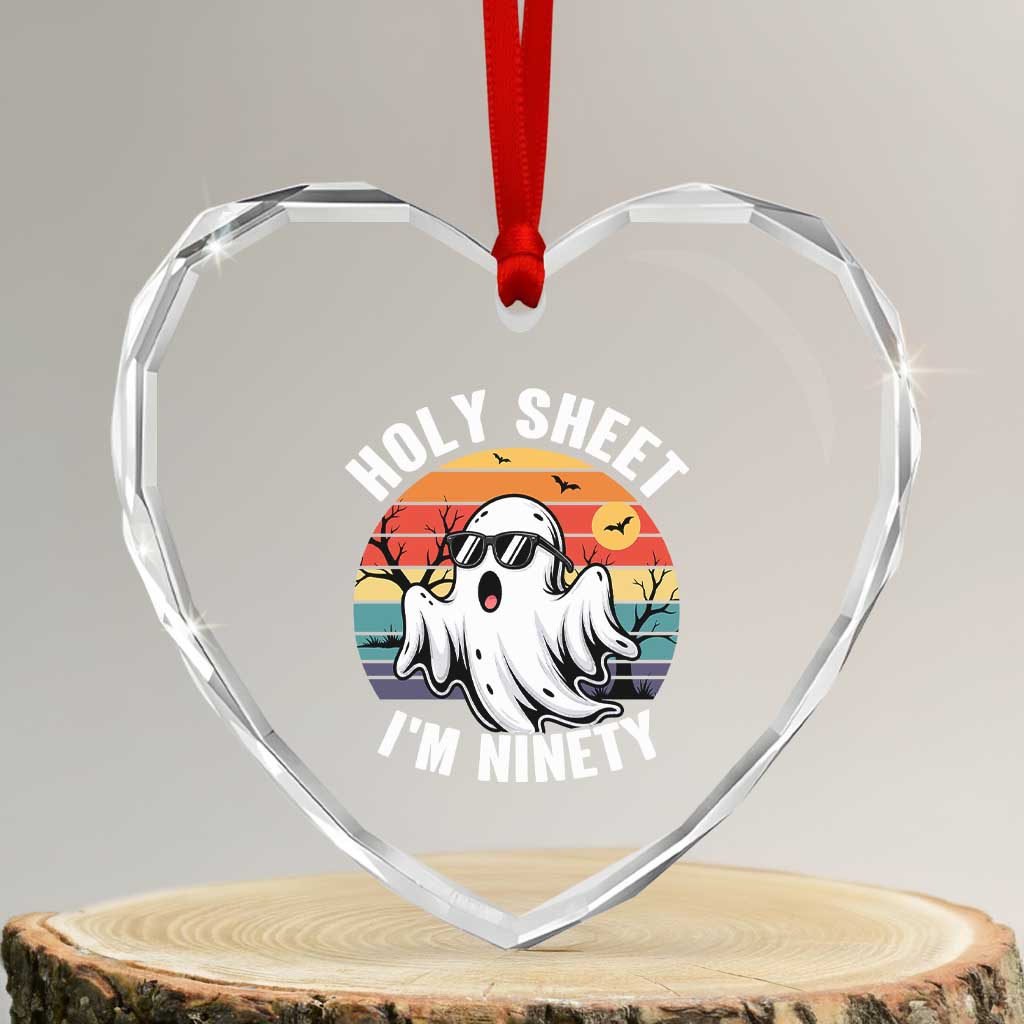 90th Birthday Halloween Ghost Heart Crystal Glass Ornament Holy Sheet I'm Ninety TS14 Transparent Glass 3'' Heart Print Your Wear