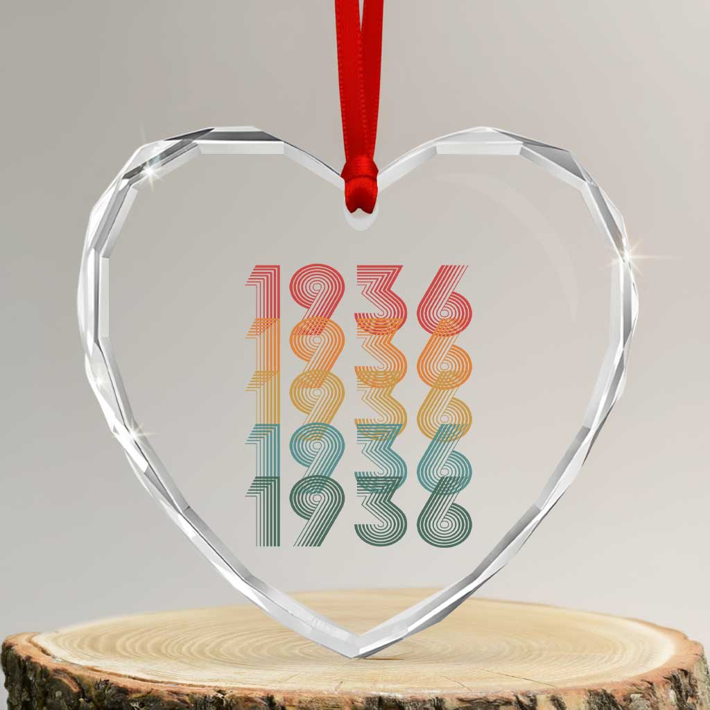 90th Birthday Heart Crystal Glass Ornament Vintage 1936 Retro 90 Years Old Birthday TS11 Transparent Glass 3'' Heart Print Your Wear