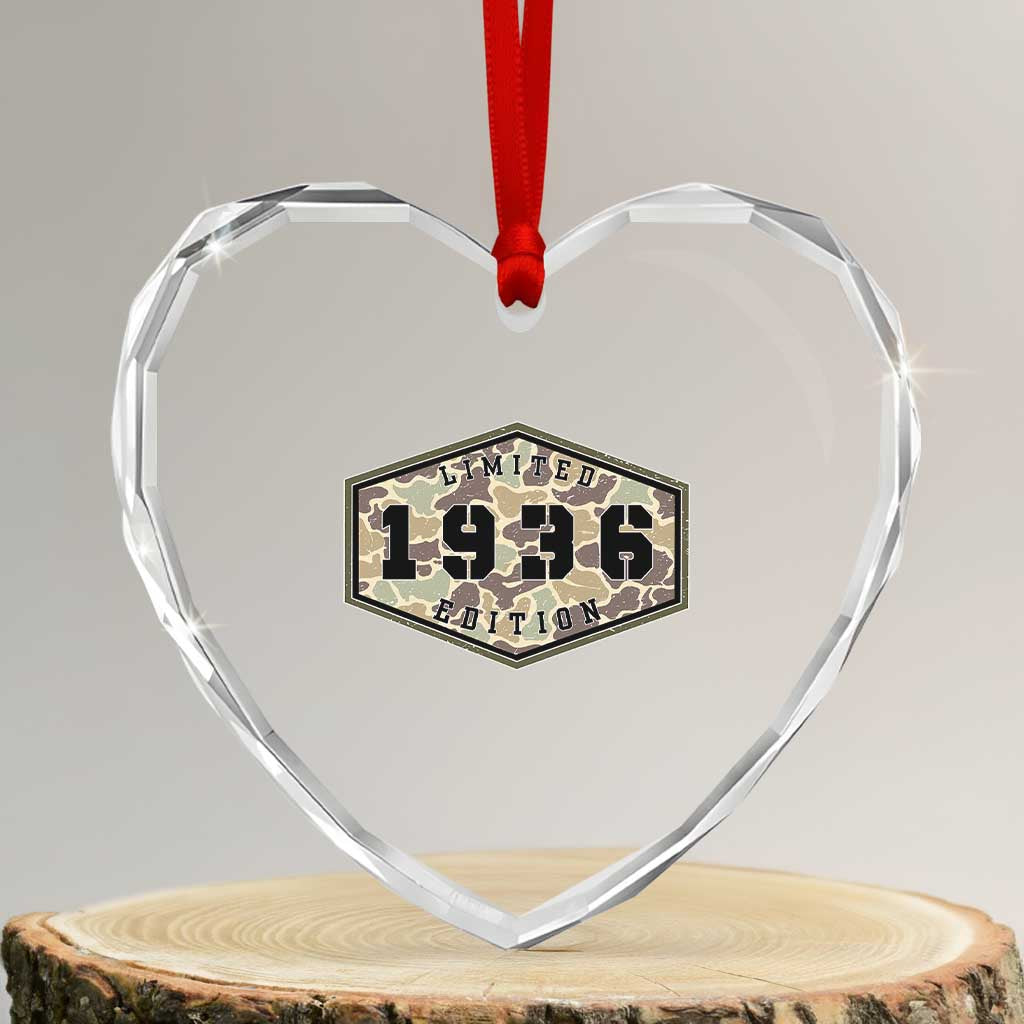 90th Birthday Hunting Heart Crystal Glass Ornament 1936 Limited Edition Vintage Camouflage Gifts For Turning 90 TS11 Transparent Glass 3'' Heart Print Your Wear