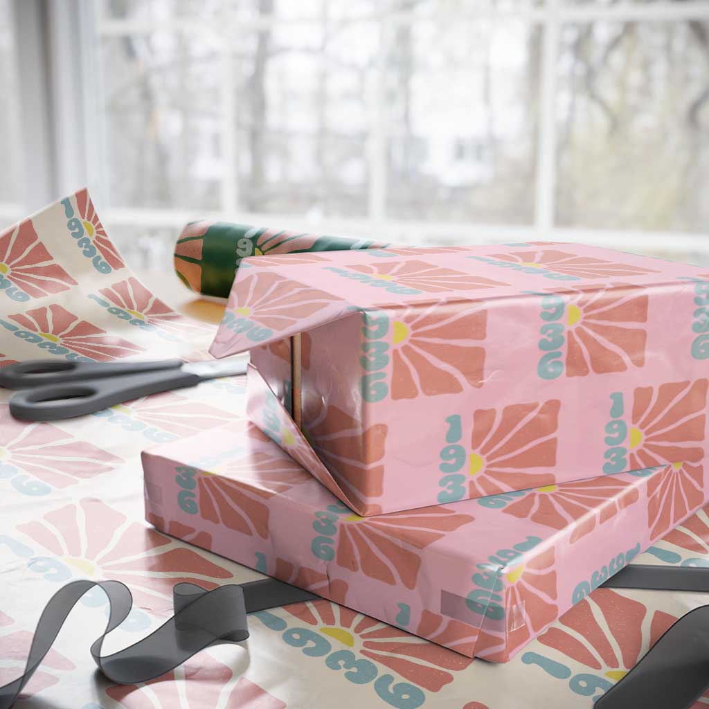 90th Birthday Wrapping Paper Roll Vintage 1936 Boho Flowers 90 Years Old Birthday
