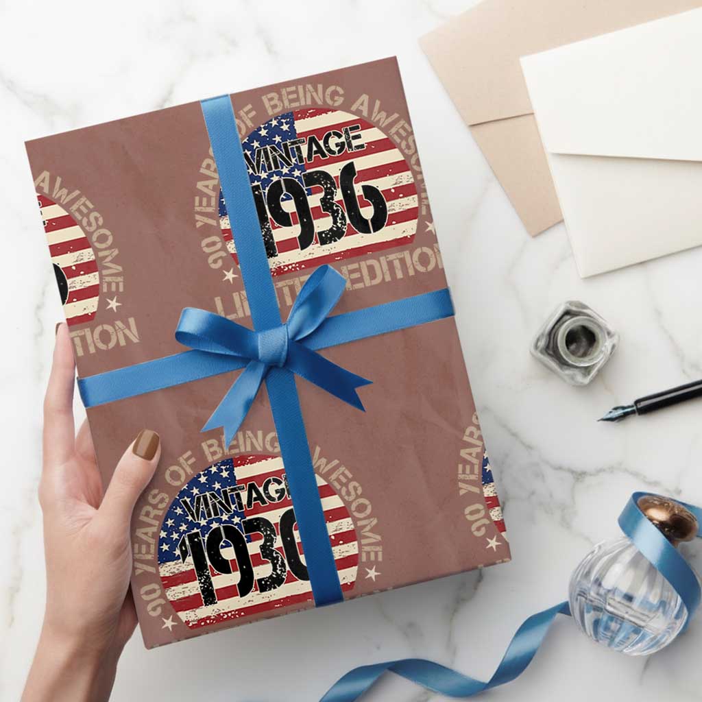 90th Birthday Wrapping Paper Roll Vintage 1936 90 Year Old Birthday USA Flag TS10 Mocha Print Your Wear