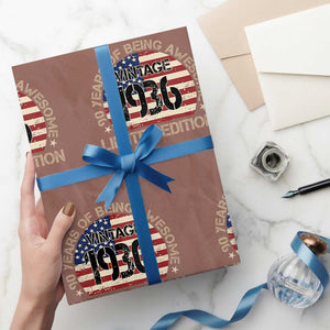 90th Birthday Wrapping Paper Roll Vintage 1936 90 Year Old Birthday USA Flag TS10 Mocha Print Your Wear