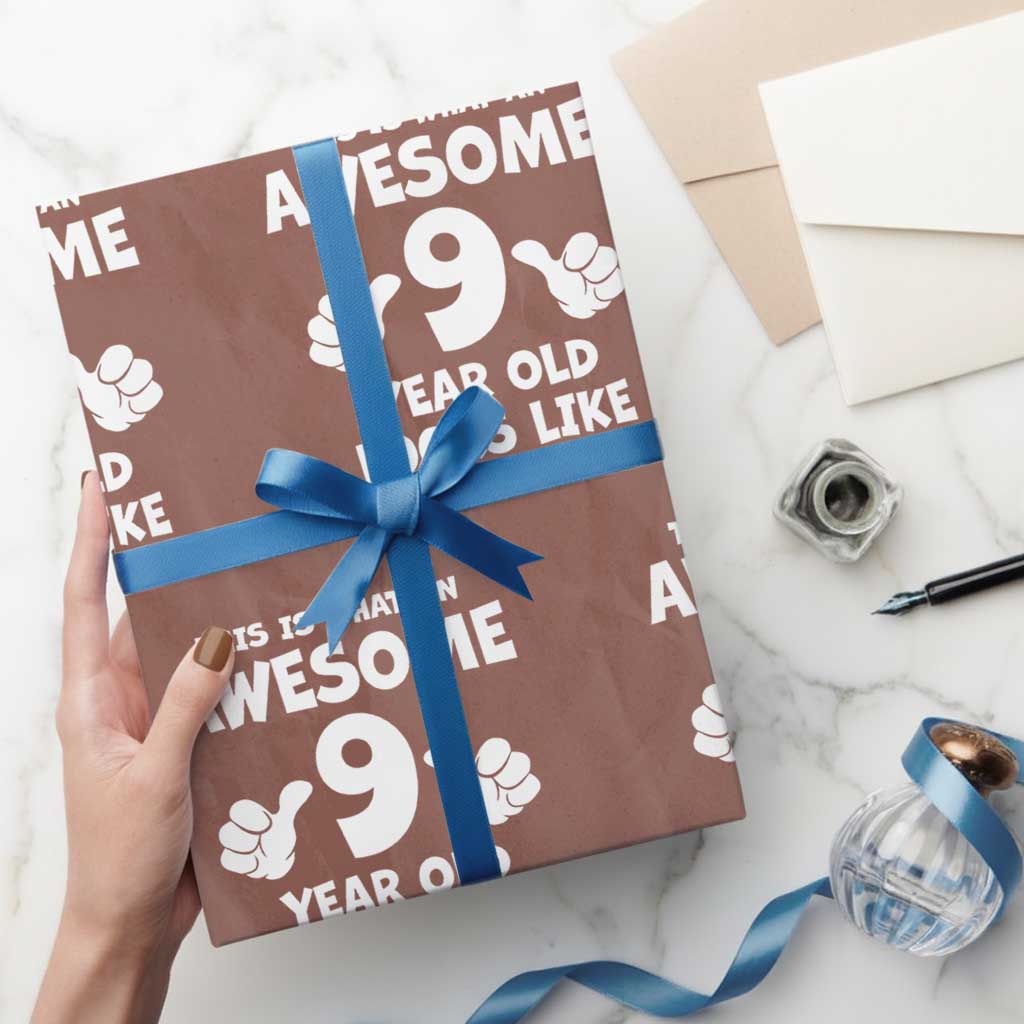 9th Birthday Gifts Wrapping Paper Roll Awesome 9 Year Old Bday Son Boy Girl 9yr TS10 Mocha Print Your Wear