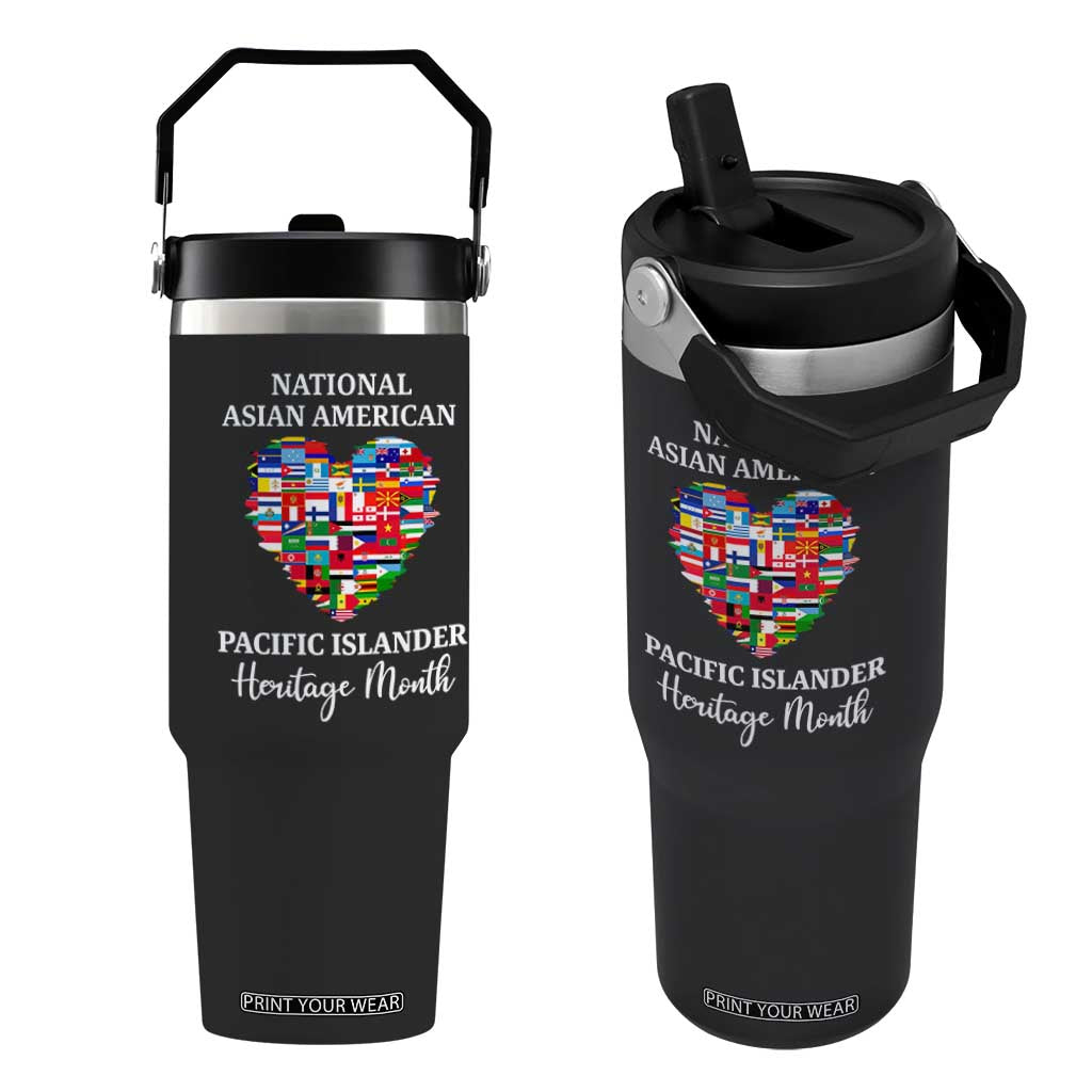 AAPI Heritage Month Flip Straw Tumbler National Asian American and Pacific Islander Countries Flag Heart TS02 One Size: 30 oz Black Print Your Wear