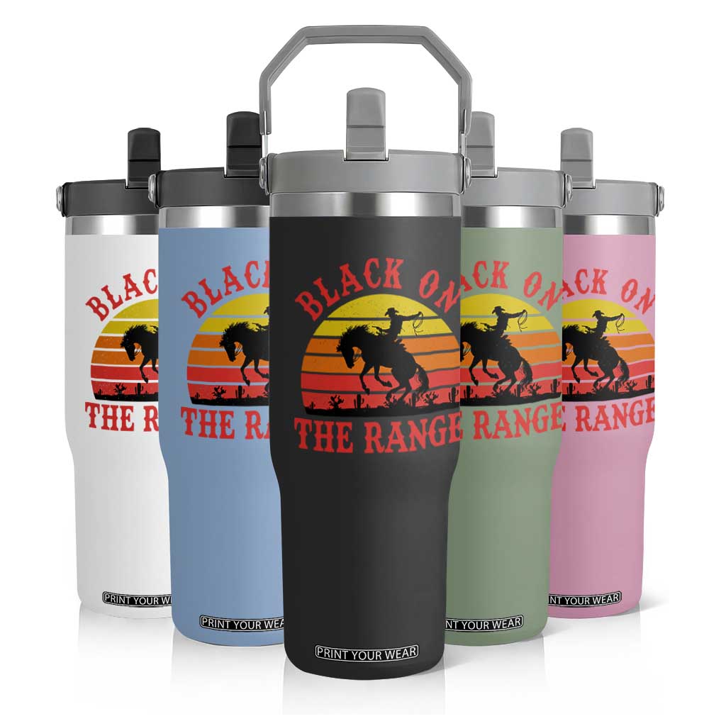 African American Black Cowboy Flip Straw Tumbler Black On The Range Rodeo TS11 Print Your Wear