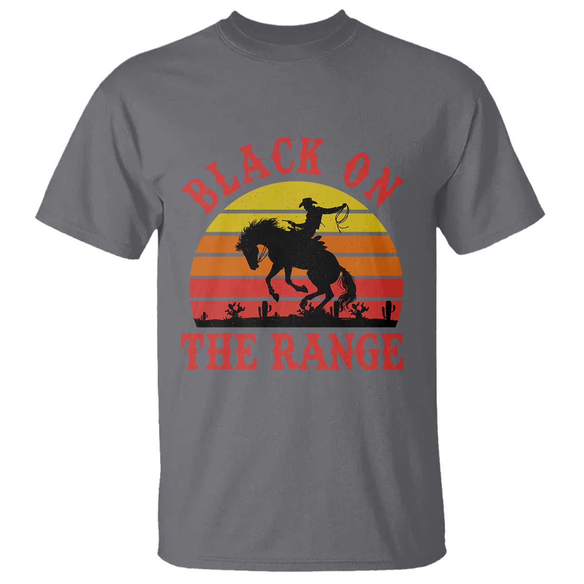 African American Black Cowboy T Shirt Black On The Range Rodeo TS11 Charcoal Print Your Wear