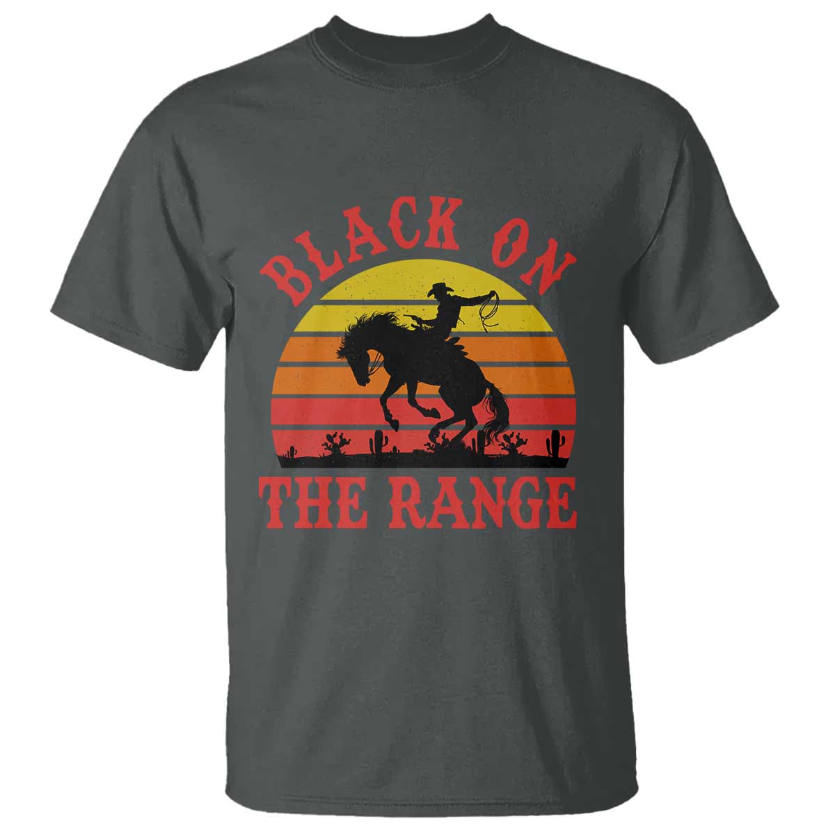 African American Black Cowboy T Shirt Black On The Range Rodeo TS11 Dark Heather Print Your Wear