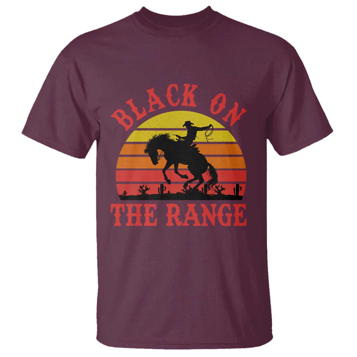 African American Black Cowboy T Shirt Black On The Range Rodeo TS11 Maroon Print Your Wear