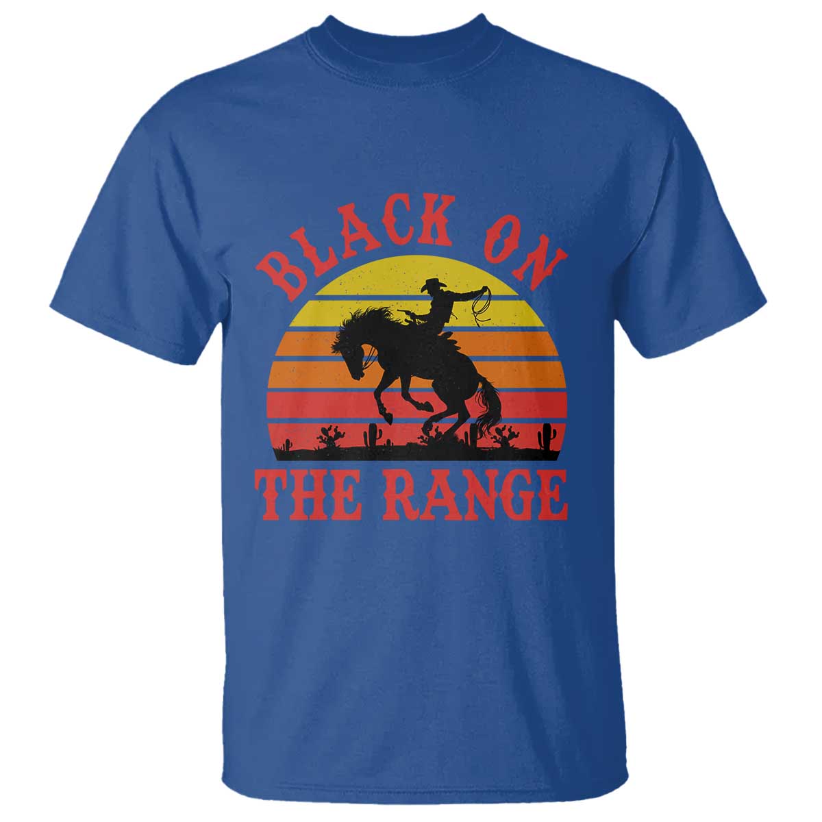 African American Black Cowboy T Shirt Black On The Range Rodeo TS11 Royal Blue Print Your Wear