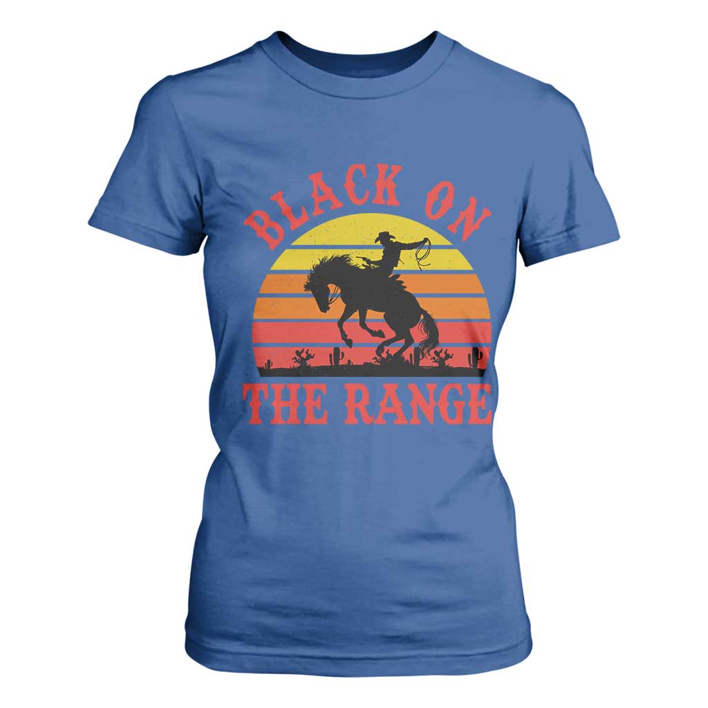 African American Black Cowboy T Shirt For Women Black On The Range Rodeo TS11 Royal Blue Print Your Wear