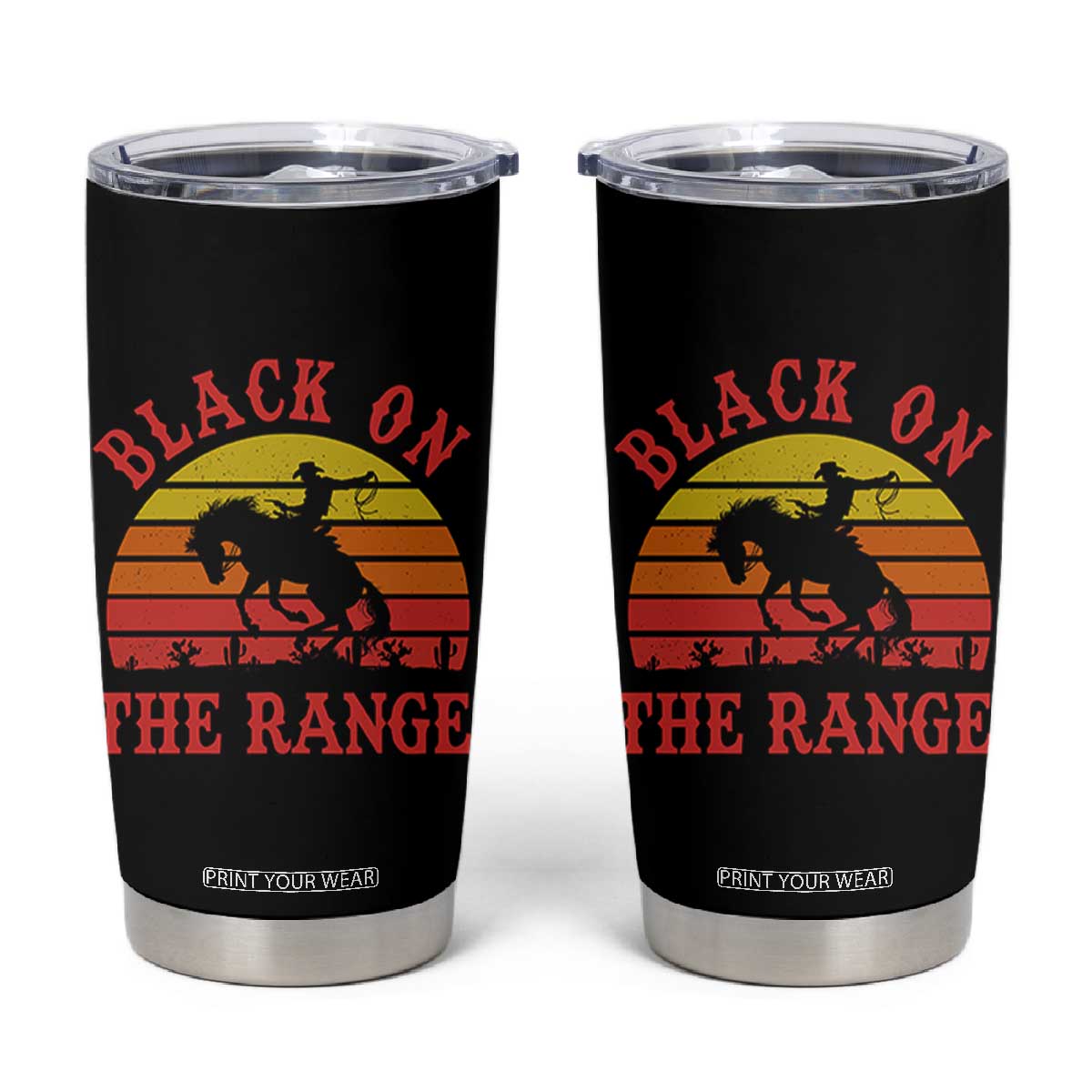 African American Black Cowboy Tumbler Cup Black On The Range Rodeo TS11 Black Print Your Wear