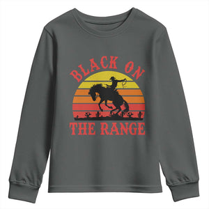 African American Black Cowboy Youth Sweatshirt Black On The Range Rodeo TS11 Dark Heather Print Your Wear