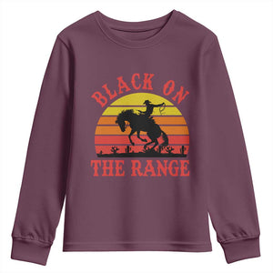 African American Black Cowboy Youth Sweatshirt Black On The Range Rodeo TS11 Maroon Print Your Wear